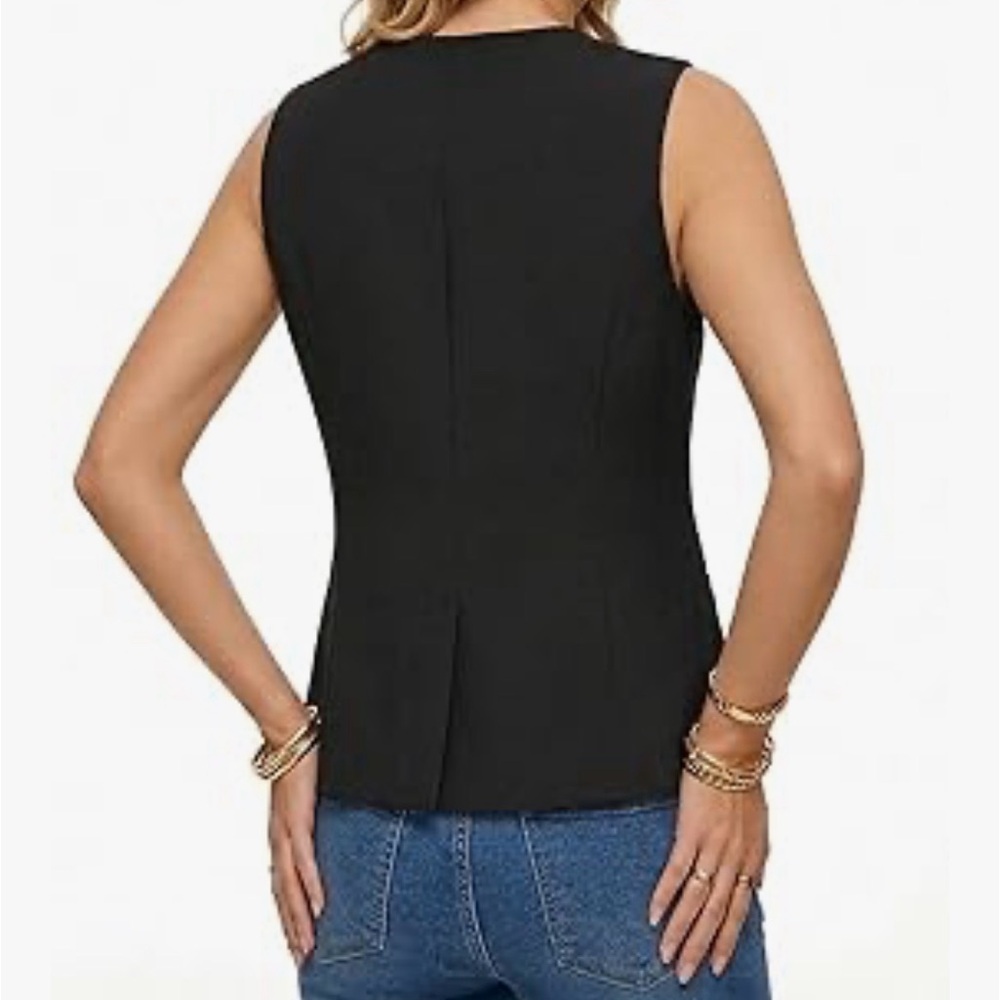SoraVila Black Structured Vest Top V-Neck Button Front XL - Picture 2 of 7